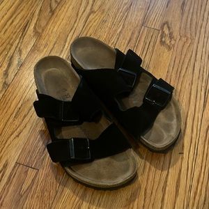 Black suede Birkenstocks